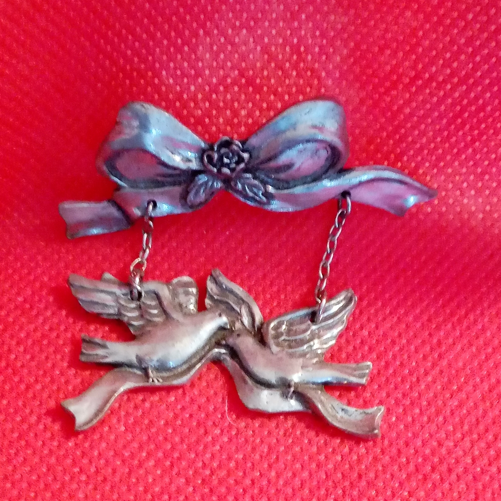 Silver Bow and Dove Brooch